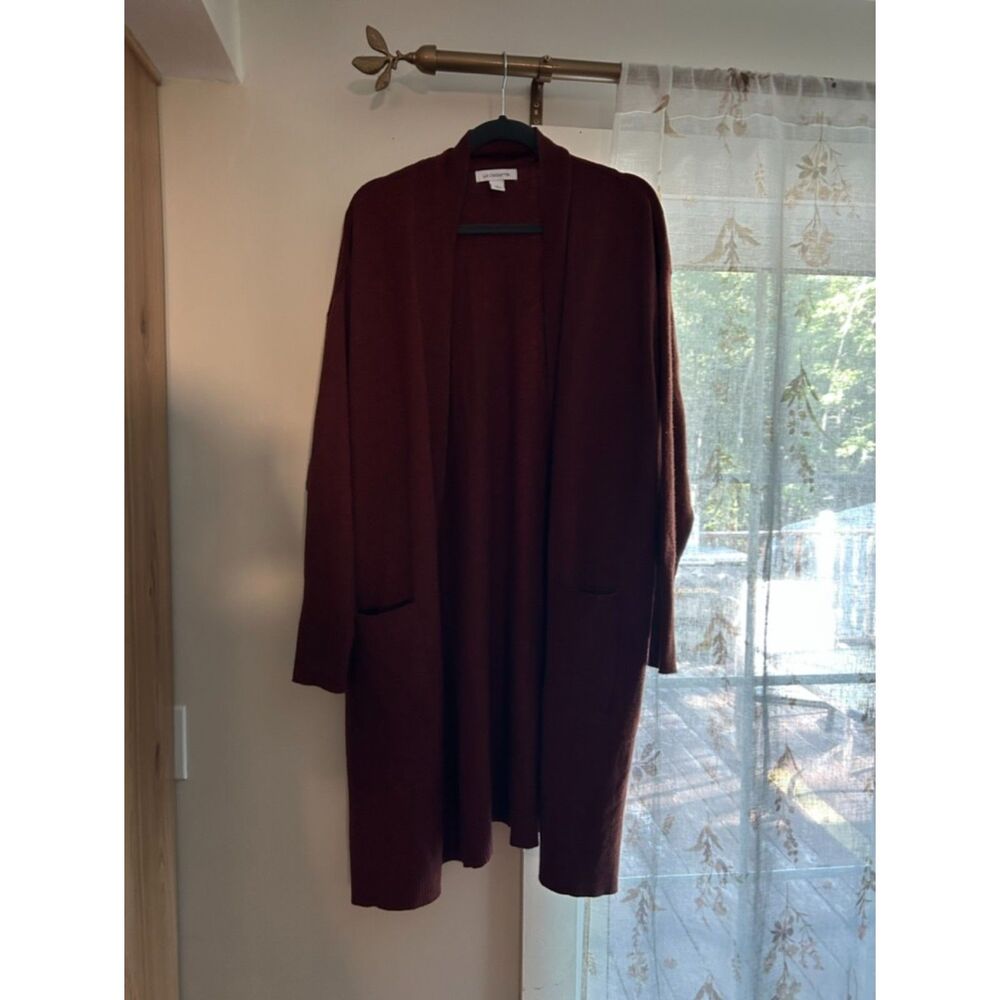 Liz Claiborne Women’s 2X Burgundy Long Open Front Cardigan Sweater Pockets